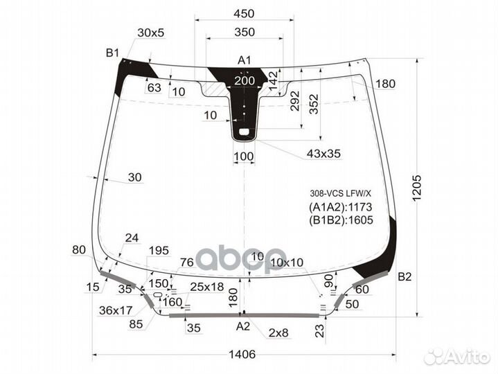 Стекло лобовое + дд peugeot 308 3/5D 08-14 308
