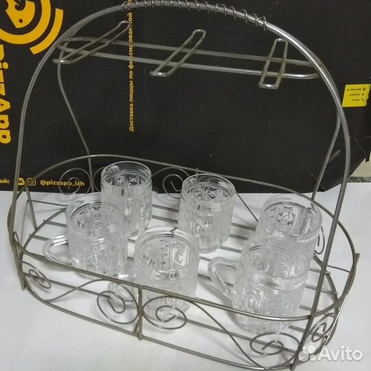 Набор корзина хрустальные кружки для глинтвейна