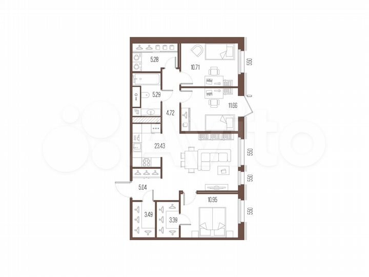 3-к. квартира, 84 м², 2/10 эт.