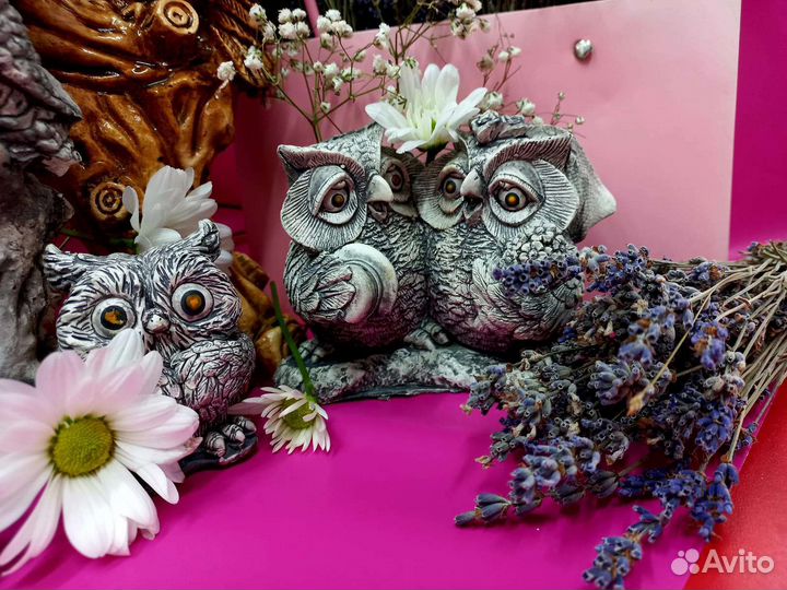 Разные совы из глины