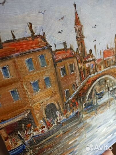 Картина город Венеция лодки маслом холст 25х20см