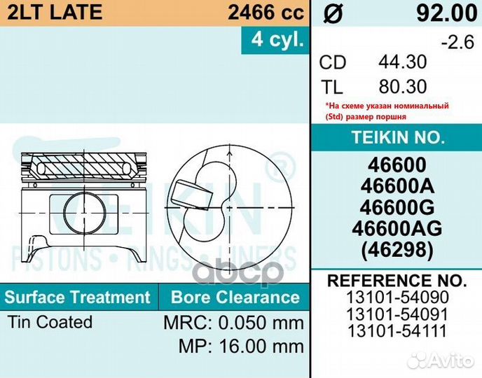 Поршень только по 4шт 46600050 teikin