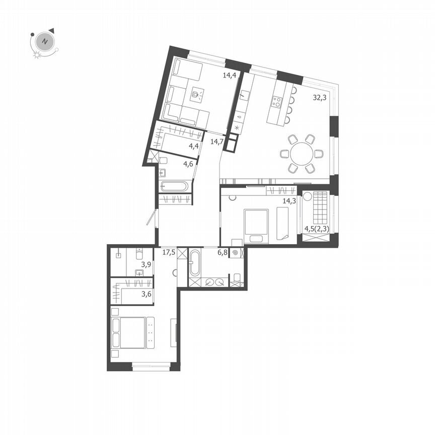 3-к. квартира, 118,8 м², 5/9 эт.