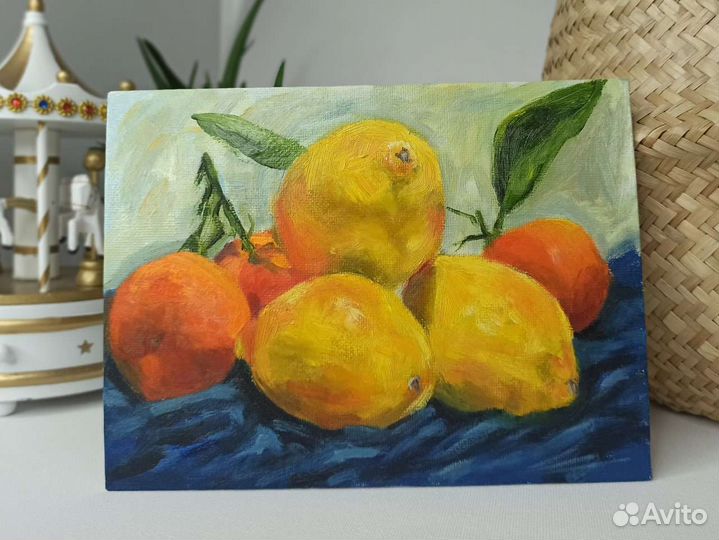 Этюд маслом, картина лимоны