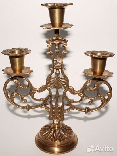 Подсвечник Канделябр на 3 свечи. Бронза. Барокко