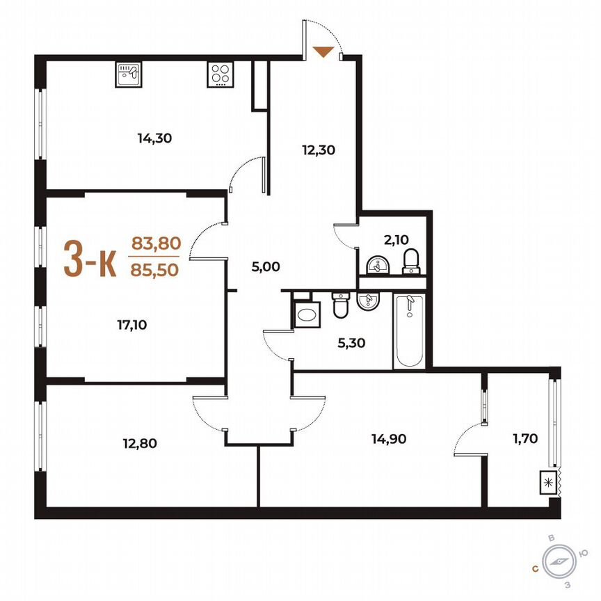 3-к. квартира, 85,5 м², 4/8 эт.