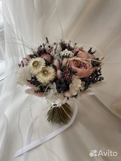 Свадебный букет с лавандой из сухоцветов
