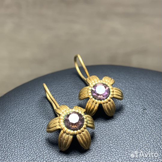 Винтажные Серги Цветки Розовые Камни Стёкла СССР