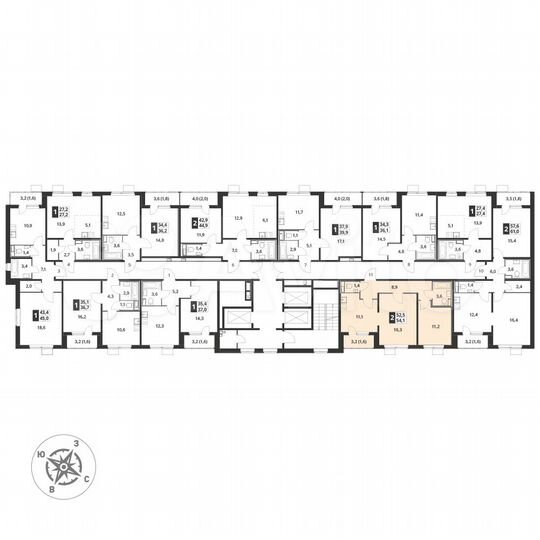 2-к. квартира, 54,7 м², 23/25 эт.