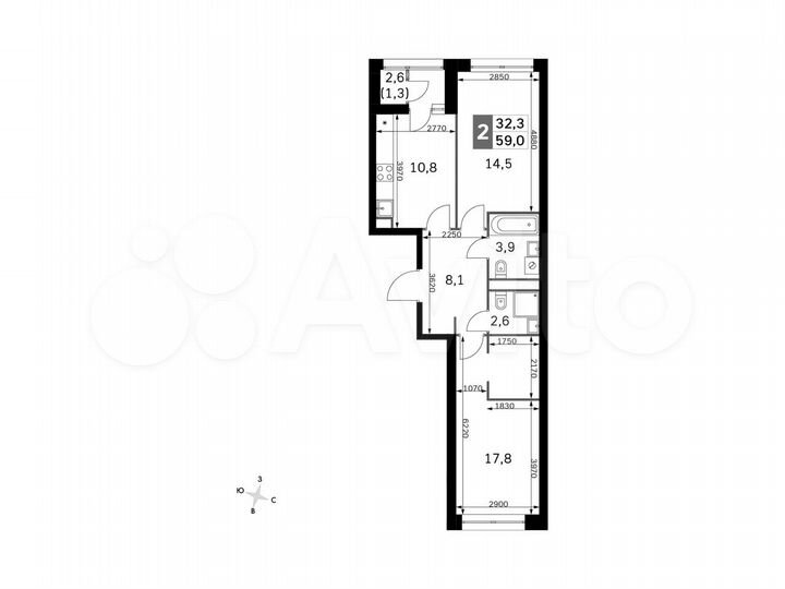 2-к. квартира, 59 м², 7/31 эт.