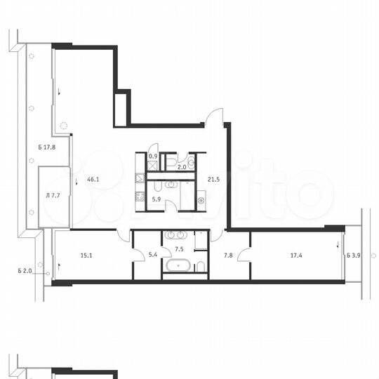 2-к. квартира, 140,6 м², 13/18 эт.
