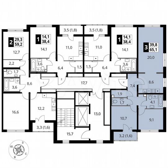 3-к. квартира, 65,1 м², 19/24 эт.