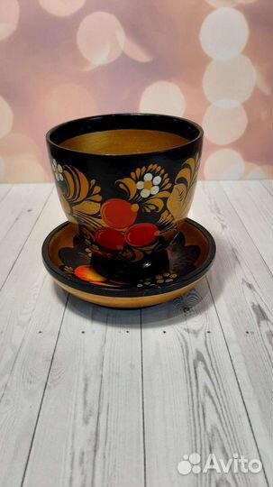 Стаканчик Хохлома с боюдцем