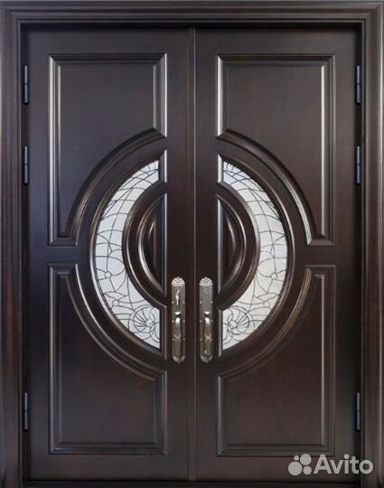 Двустворчатая дверь с багетом и стеклом 321