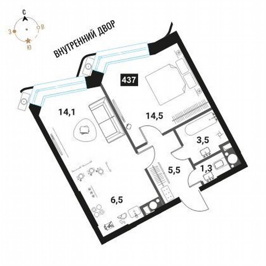 2-к. квартира, 45,4 м², 16/28 эт.