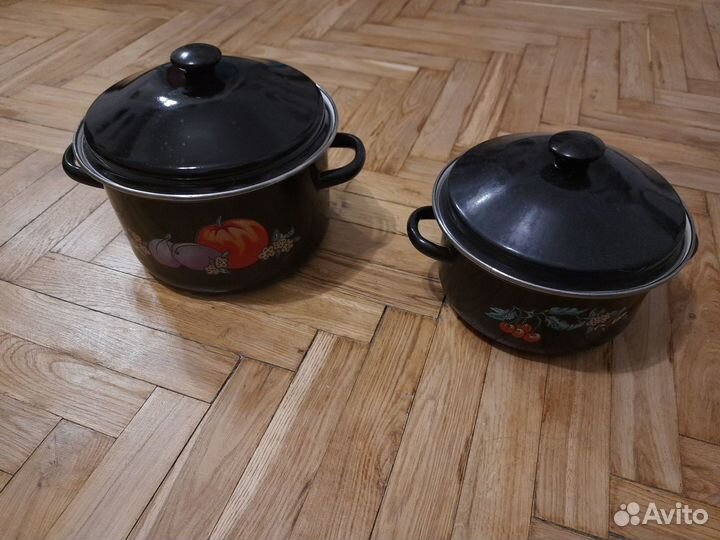 Кастрюли эмалированные черные 2 шт