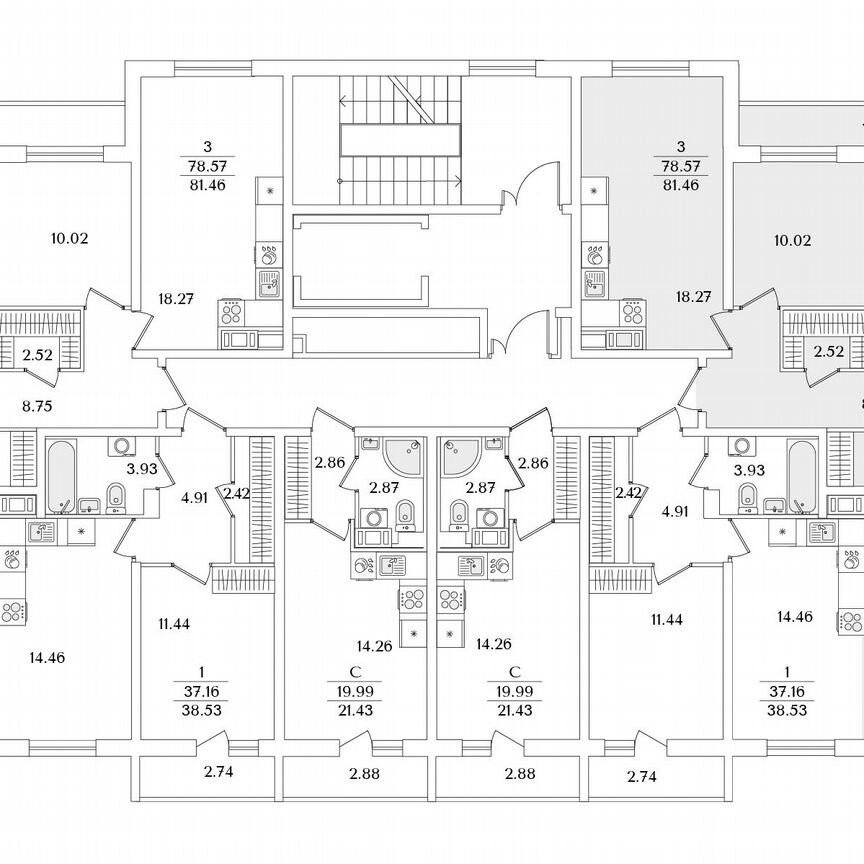 3-к. квартира, 81,1 м², 9/9 эт.