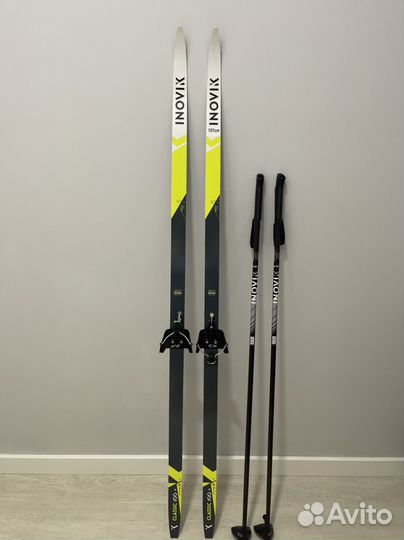 Детские лыжные ботинки, лыжи, палки, чехол inovik