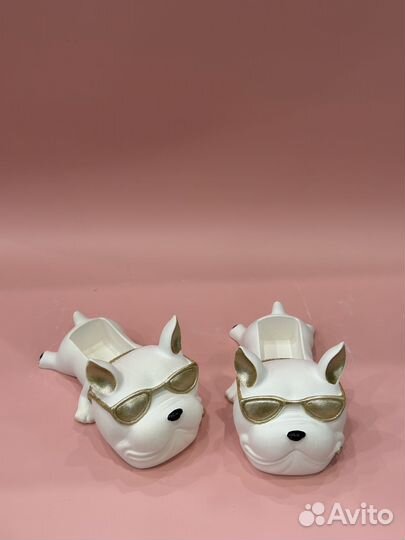 Кашпо подсвечник французский бульдог гипс