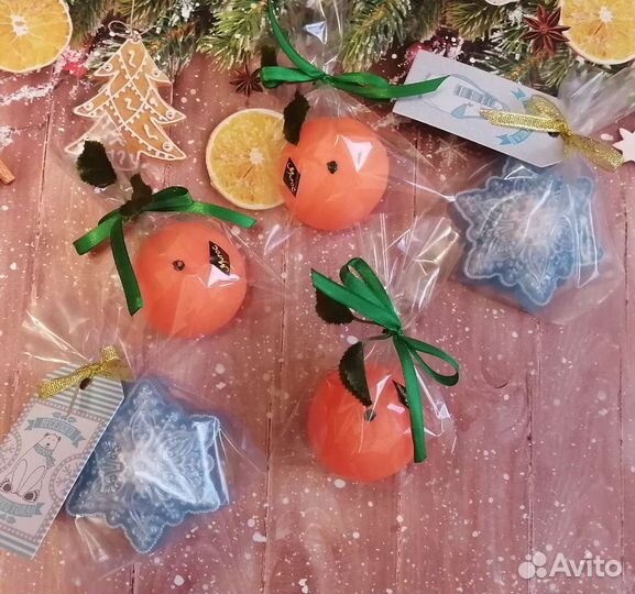 Новогоднее сувенирное мыло ручной работы мандарин