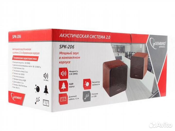 Акустическая система 2.0 Gembird SPK-206 мдф 5 Вт