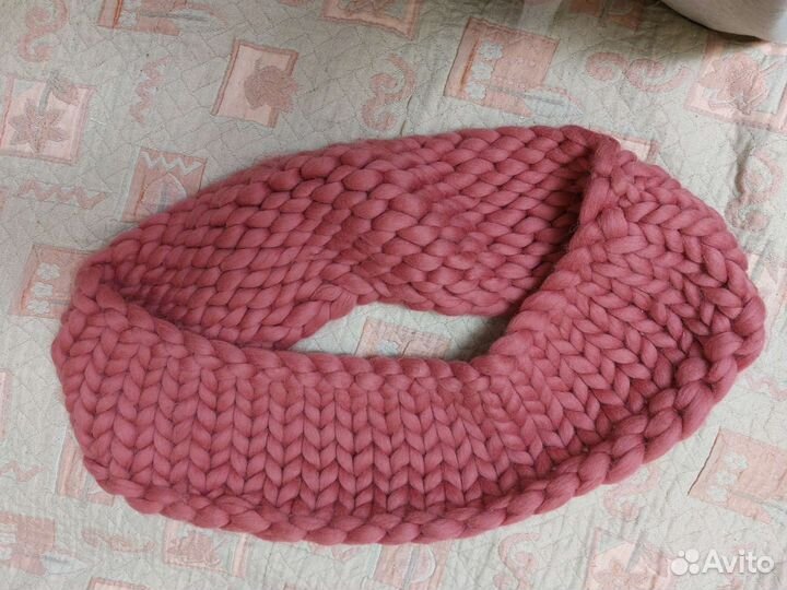 Снуд шарф 100 меринос розовый/пудровый