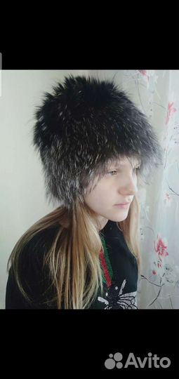 Шапка натуральная, чёрная лиса