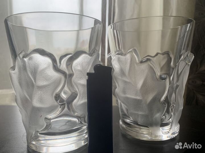 Lalique пара стаканов Oak Leaf Decor 12cm