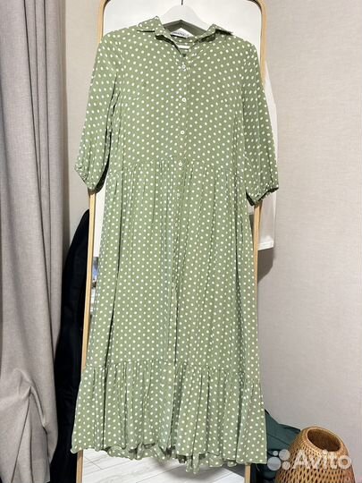 Платье фисташковое в горох 42