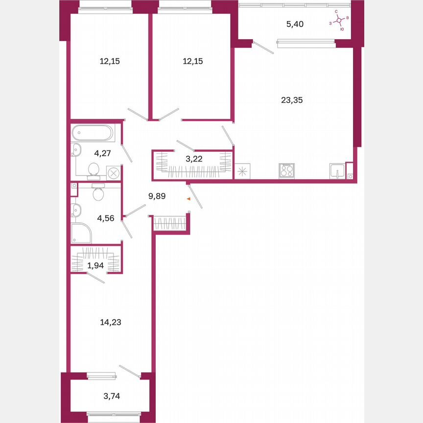 3-к. квартира, 90,3 м², 2/10 эт.
