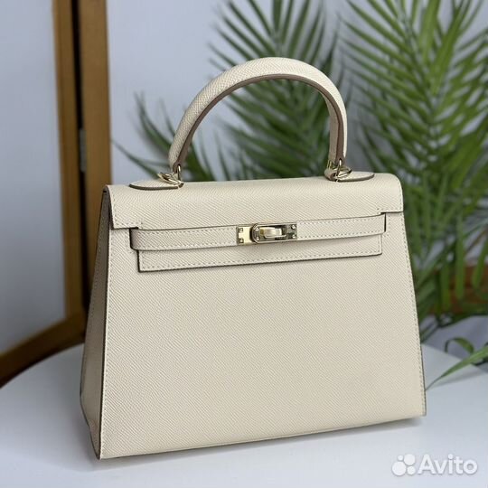 Сумка Hermes Kelly натуральная кожа бежевая