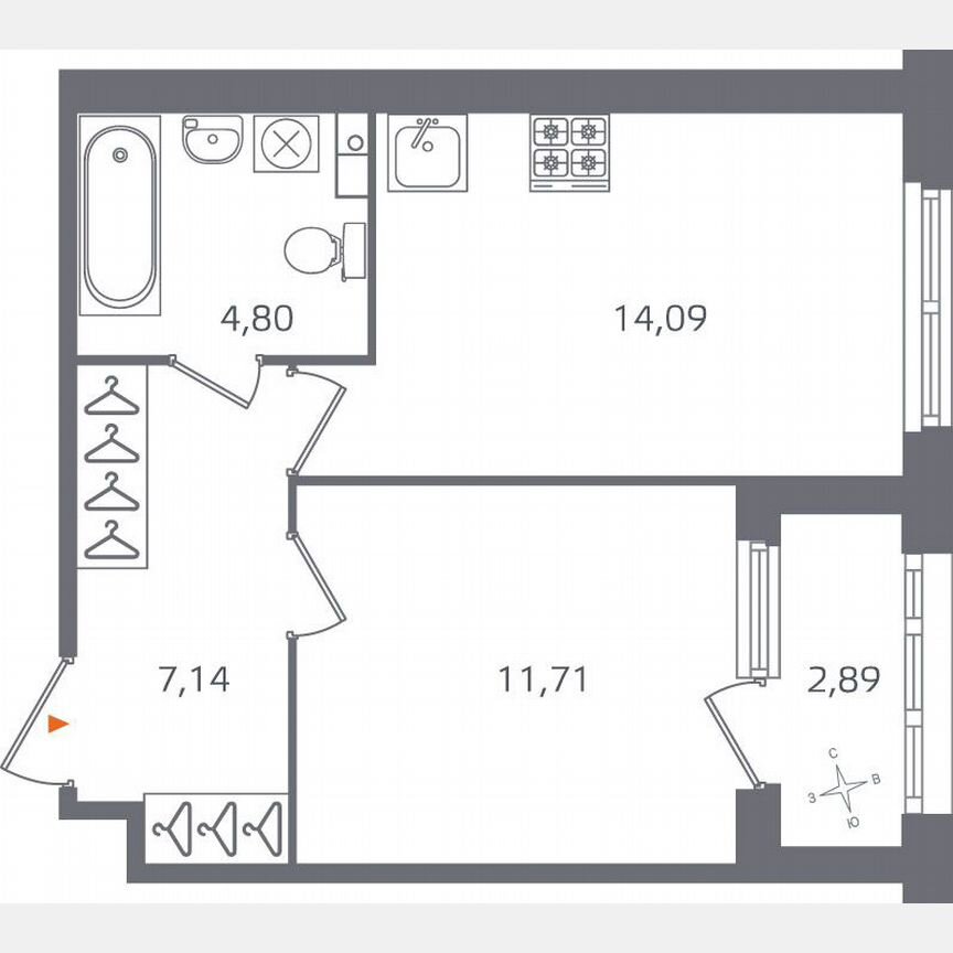 1-к. квартира, 39,2 м², 2/10 эт.
