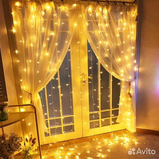 Гирлянда Занавес Штора Бахрома LED