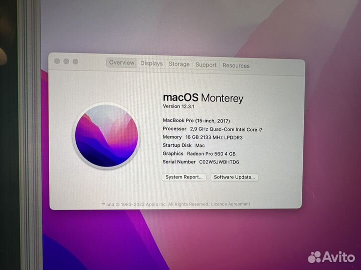 Macbook Pro 2017 i7 Radeon Pro 560 4 гб