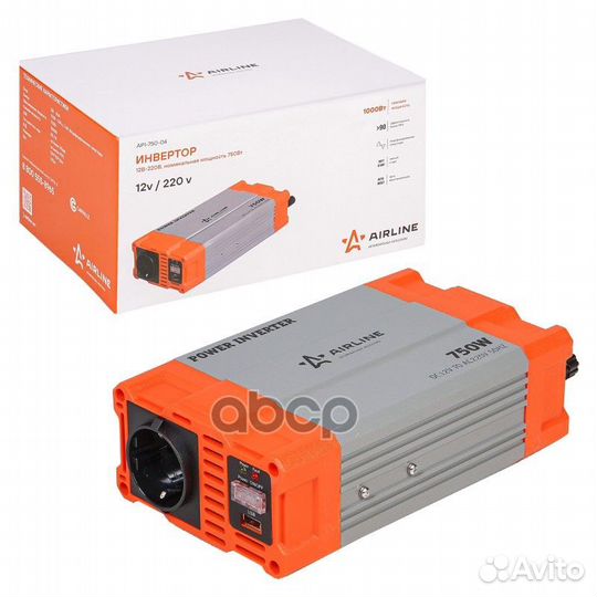 Инвертор 12В-220В, 750 Вт (API-750-04) API75004