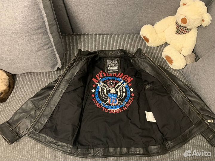 Винтажная кожаная мужская мотокуртка