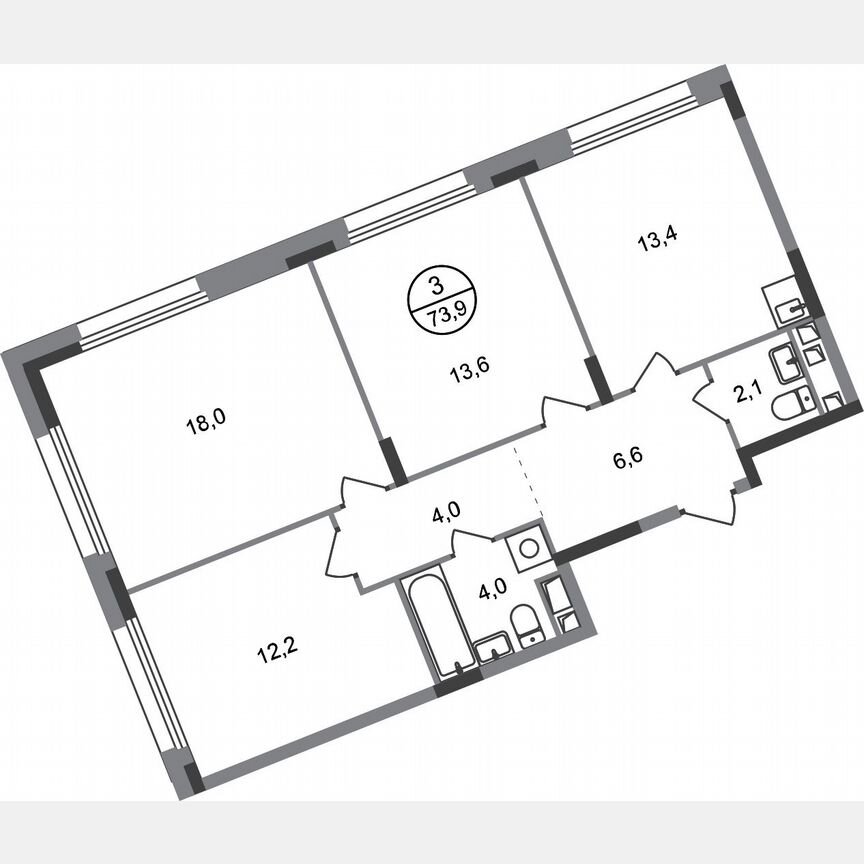 3-к. квартира, 73,9 м², 4/17 эт.