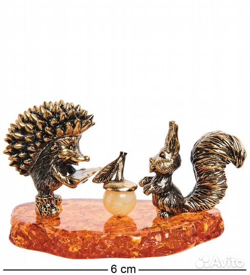 Фигурка Ежик и Белочка друзья (латунь, янтарь) A2163296