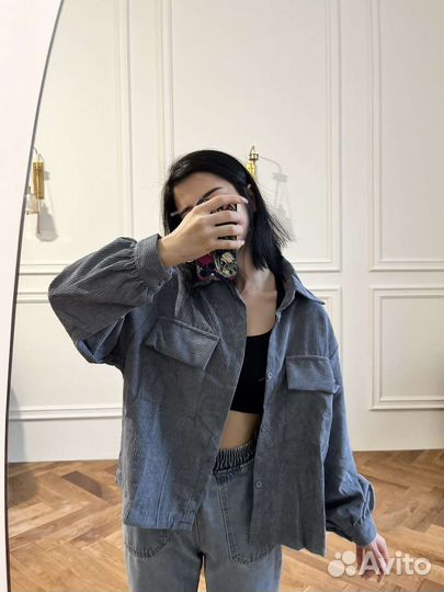 Вельветовая рубашка серая, S/M