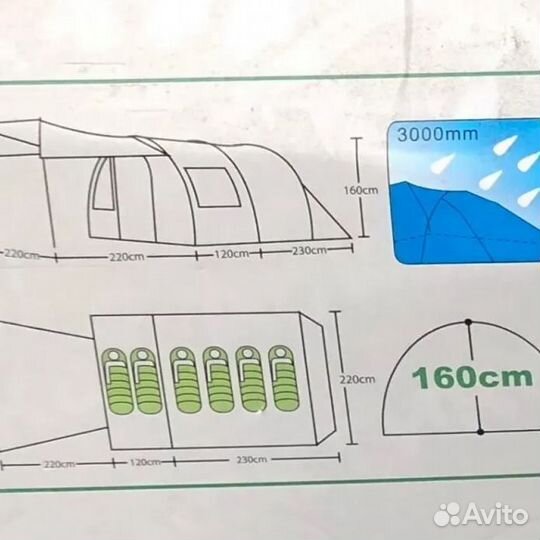 Шестиместная палатка с навесом 570х220х160см (285