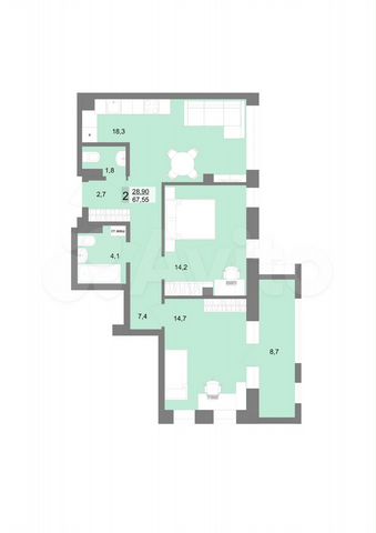 2-к. квартира, 67,6 м², 7/31 эт.