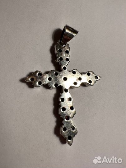 Крест серебро, нательный. Камни. Аметист