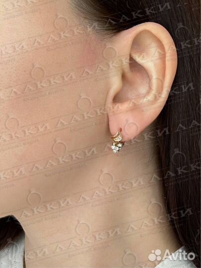 Золотые серьги СССР с бриллиантами 583 / 3.78 гр