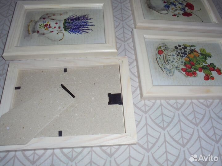 4 панно 13 х 18 Акварельн цветы дерев рамка