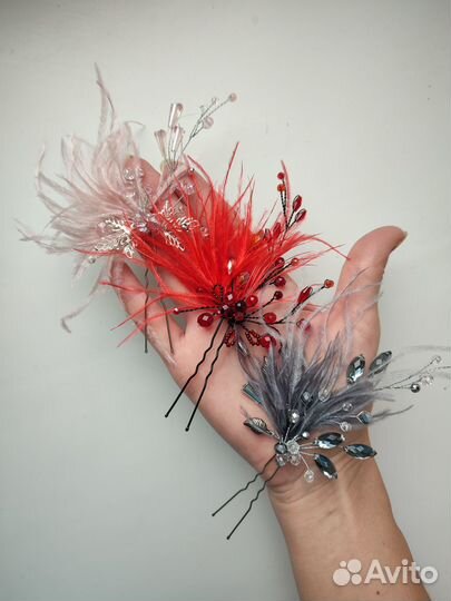 Шпилька, заколка с перьями, украшение для волос