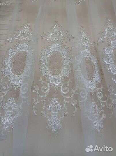 Тюль 6.50 на 3.00,набивная вышивка,бархат италия