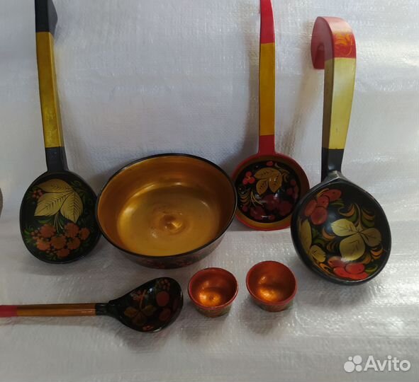 Деревянные ложки, чаша расписные хохлома СССР