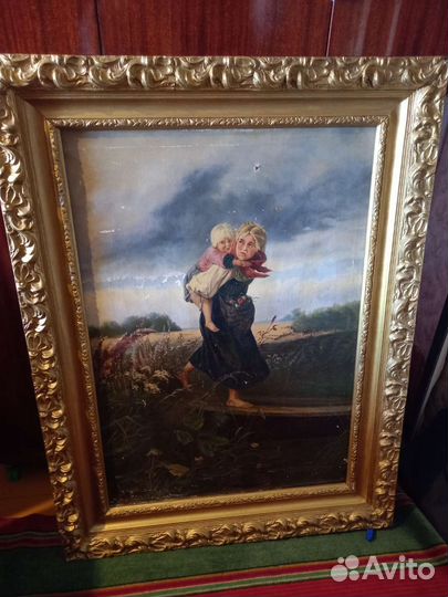 Огромная Старинная Картина на холсте до 1917г