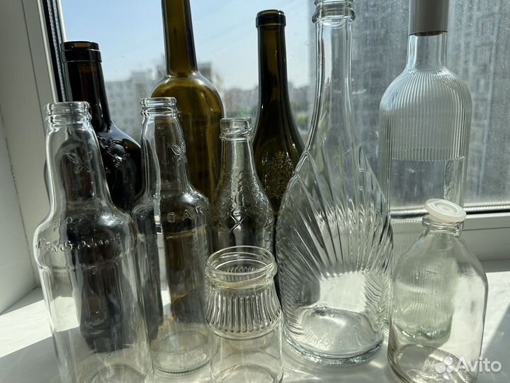 Стеклянные винные бутылки баночки аптечные