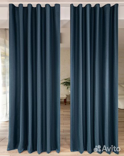Шторы рогожка Орфей темно-лазурный новые пошив